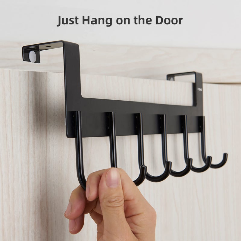 UDENIS Over Door Hanger, Metal Over The Door Hook Rack with 6 Hook for Hanging Towel Robe Coat Bathroom Bedroom, Towel Rails, Grey - Image 5